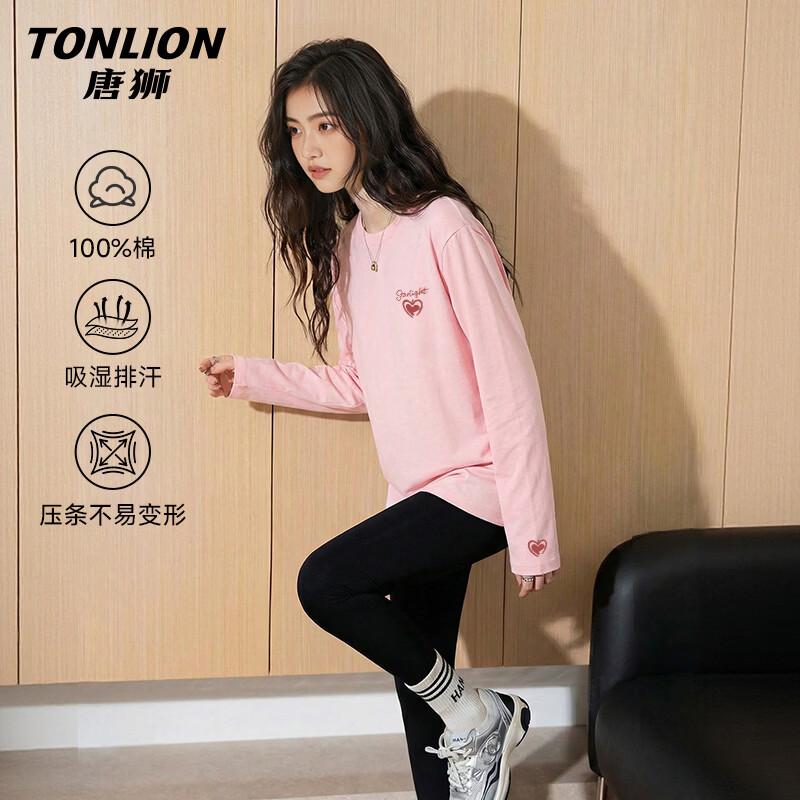 

TonLion Women s Pure Cotton Heart Print Long Sleeve T-shirt S