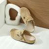 Cowhide version~ Birkenstocks women's leather cork heightened platform slippers fishing bag head half slippers Japanese Boken shoes