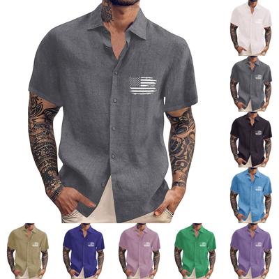 Men's Vintage Button Down Bowling Shirts Short Sleeve Summer Beach Shirt