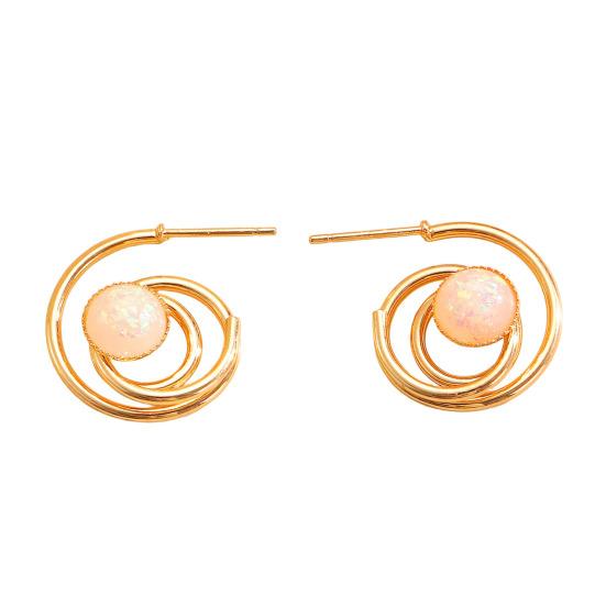 1 Pair Women Earrings Hollow Spiral Design Multi-Color Faux Gemstones Inlaid Electroplated Earrings Jewelry Accessories