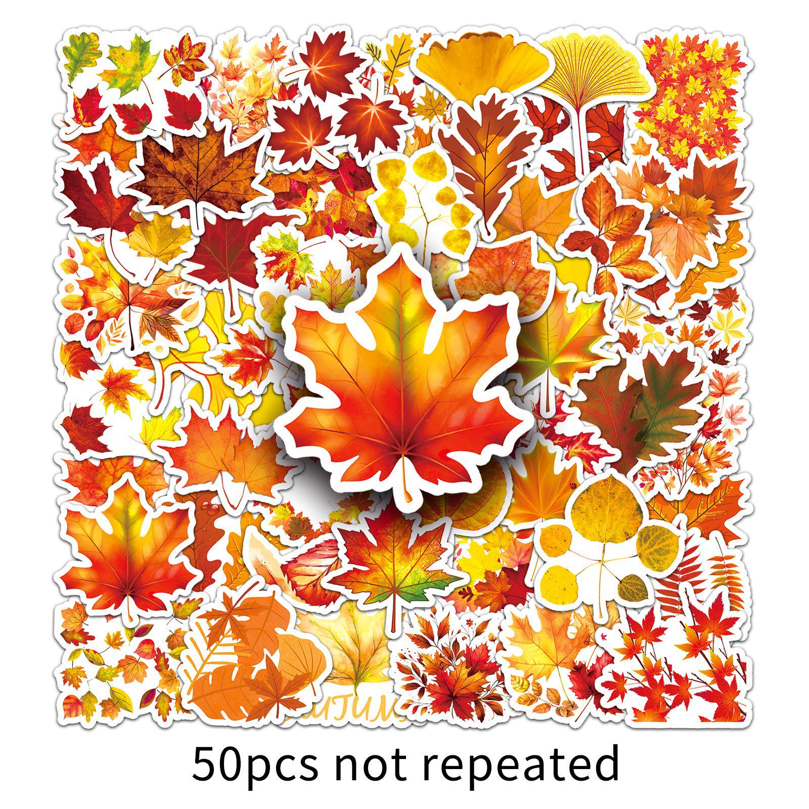 50 Sheets of Autumn Leaf Cartoon Stickers - Waterproof and Decorative for Computers, Phones, Planners