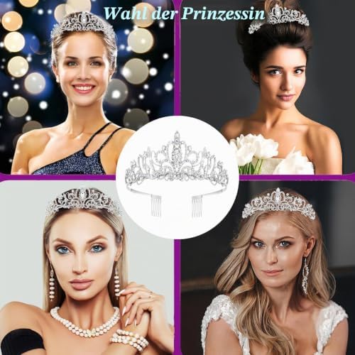Yeenano Silver Tiara Princess Costume for Women Crown Girls Cinderella Dress Crown Birthday Tiara Wedding Headpiece for Weddings Parties Proms
