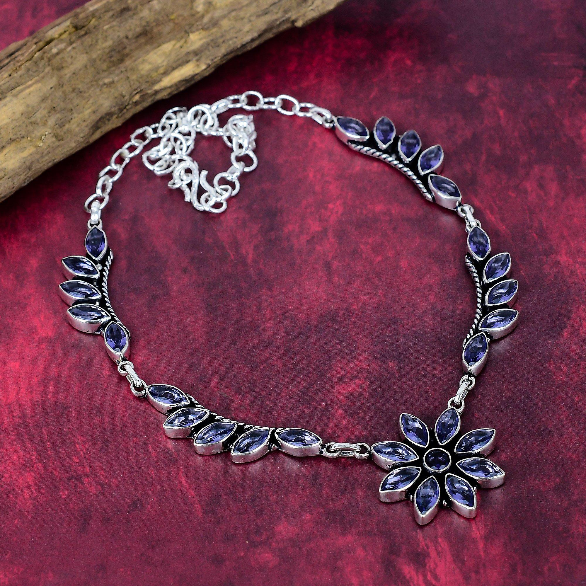 

Аметистовое ожерелье, ожерелье из серебра 925 пробы с драгоценными камнями, украшения ручной работы, подарок на годовщину