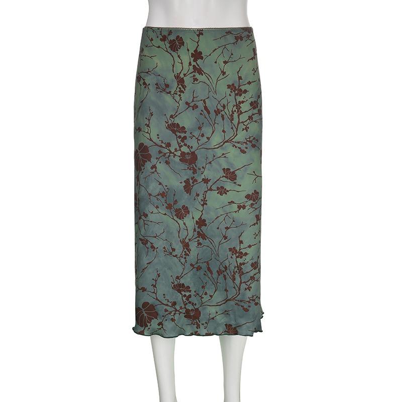 New Printed Loose A-line Skirts Women Fashion Summer Street Retro High Waisted Hip Hugging Skirts Spicy Girl Casual Simple Elegant Clothing