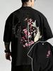 Trendy Casual Japanese Yinyang Koi Fish and Samurai Sword Pattern Cotton Unisexs Tshirt Shortsleeved Tshirt Casual Loose Unise