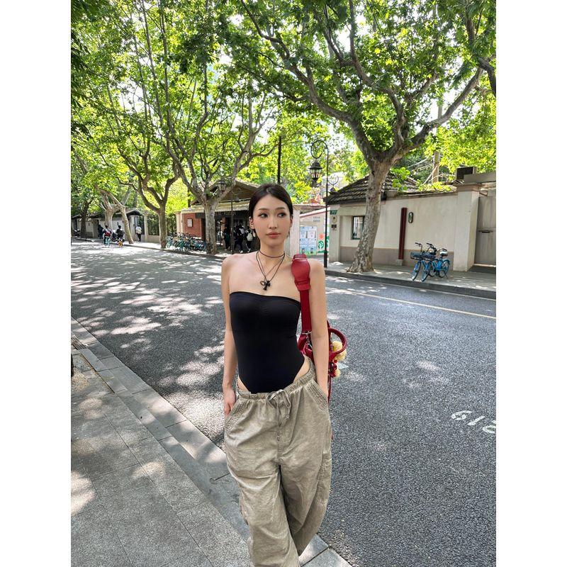 

Fashion Ins Sexy Style off-Shoulder Tube Top Spaghetti-Strap Camisole Top Female Summer Sexy Silm Figure Flattering Jumpsuit Black L