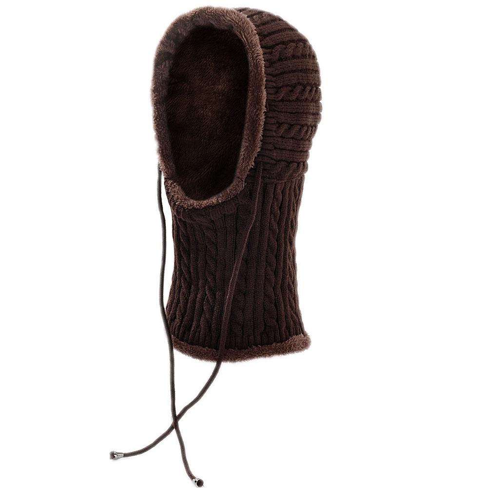 Women Men Thickening Knitted Warm Fleece Lining Scarf Conjoined Cap for Autumn Winter