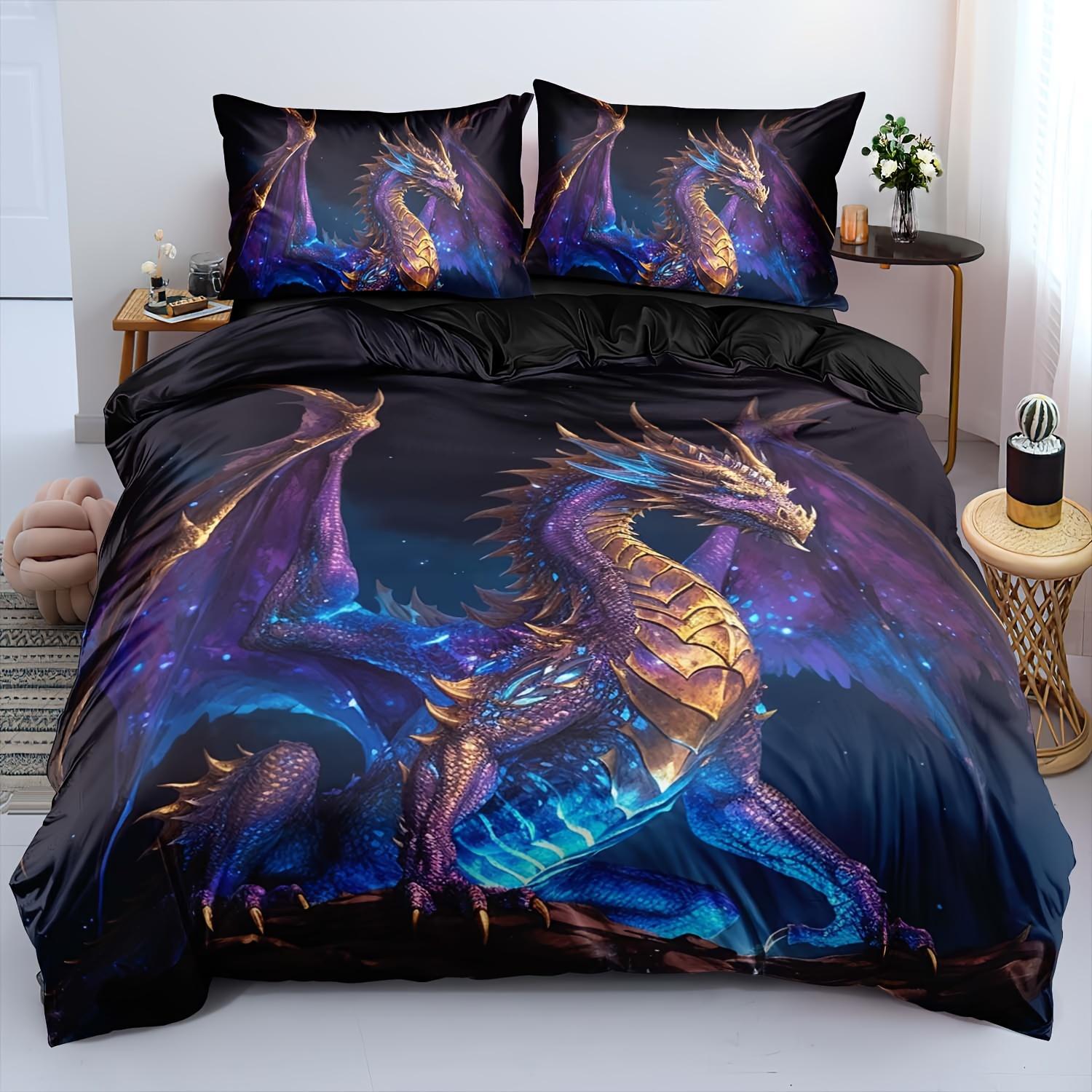 

Dragon Bedding Set Double, 3D Print Dragon Duvet Cover with Pillowcases, Soft and Comfortable EU Twin(135x200cm)