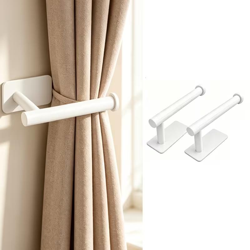 2pcs Set of No-Drill Curtain Tiebacks Hooks, Nordic Style White No-Nail Curtain Fixers, Home Seamless Wall Adhesive Hooks,