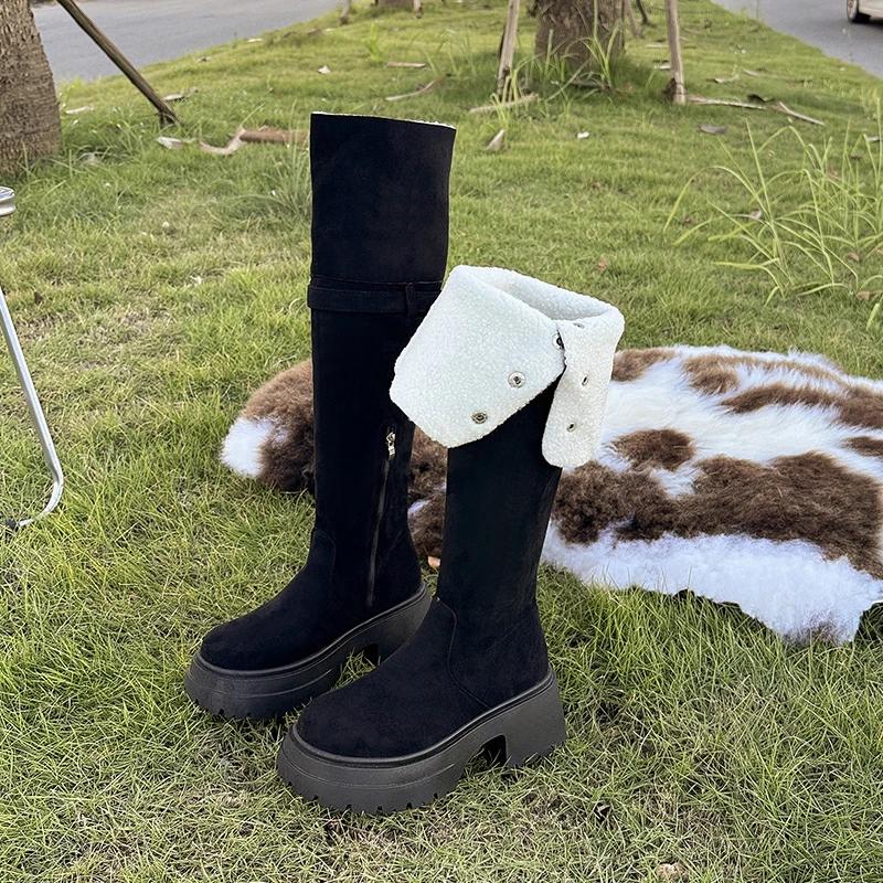 New Fashion Winter Warm Cotton Women Knee High Boots Concise Punk Modern Long Boots Thick Heels Ladies Shoes