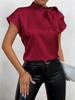 Women Summer Minimalist Shirt Elegant Women's Satin Pink Short Sleeved Lace-up Bow Neck Casual Fitting Office Shirt