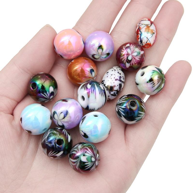 Acrylic Beads Fantasy Color Plated Pattern Ball Charms for DIY Necklace Bracelet Earring Jewelry Making