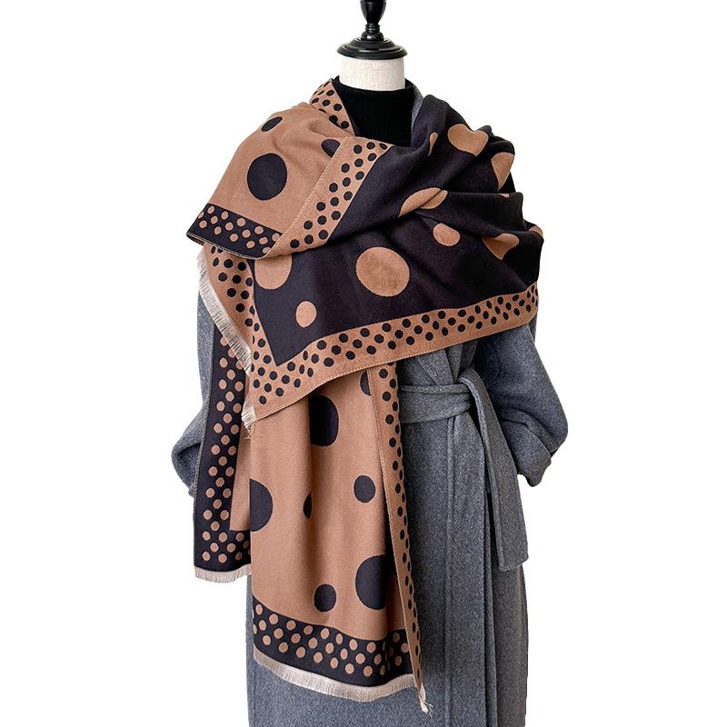 Korean Version Of Polka Dot Girl Style Double-Sided Two-Color Imitation Cashmere Scarf Winter High-End Temperament Warm Shawl
