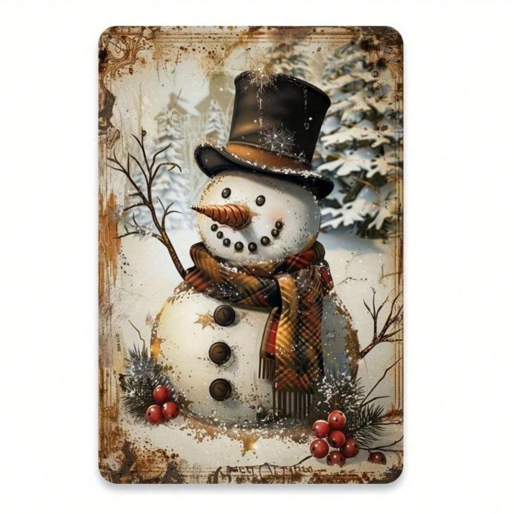 Vintage Snowman Metal Tin Sign 8x12 Inch Christmas Decoration Durable Iron Wall Art for Home Garage