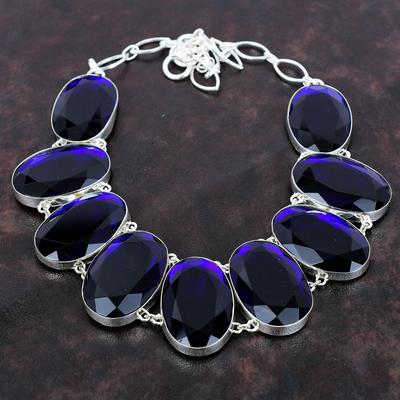 Faceted Tanzanite Quartz Necklace 925 Sterling Silver Necklace Adjustable Chain Necklace Gemstone Jewelry For Gift Handmade Amazing Necklace