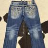 FlowStreet Y2K New Revival Mens Jeans Foliage Bootcut Women Gothic Blue Denim Embroidery Pocket Hip Hop Harajuku Wide Pants Street Wear