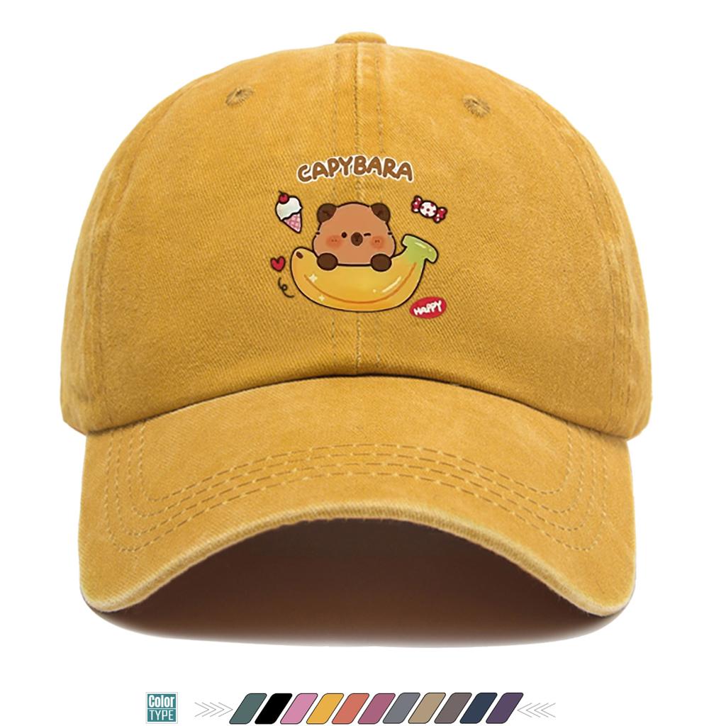pc Capybara Cartoon Print Baseball Cap Cute Banana Ice Cream Pattern Comfortable Breathable Duck Tongue Hat Fashionable Casual