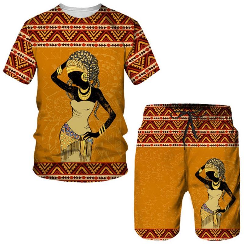 Africké dívky 3D potisk etnický styl dětské soupravy módní trička plážové šortky trička topy vintage chlapci dívky sportovní oblečení obleky