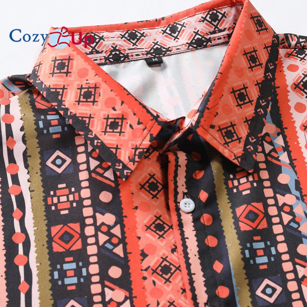 Men Short Sleeve Shirt Orange Vertical Stripe Printed Fashion Men Summer Shirt