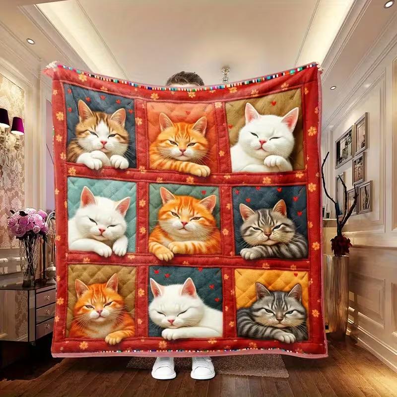 Vintage Patchwork Dinosaur Flat2D Digital Print Flannel Throw Blanket - Soft Warm and Living Room Blanket for Multiple Patchw