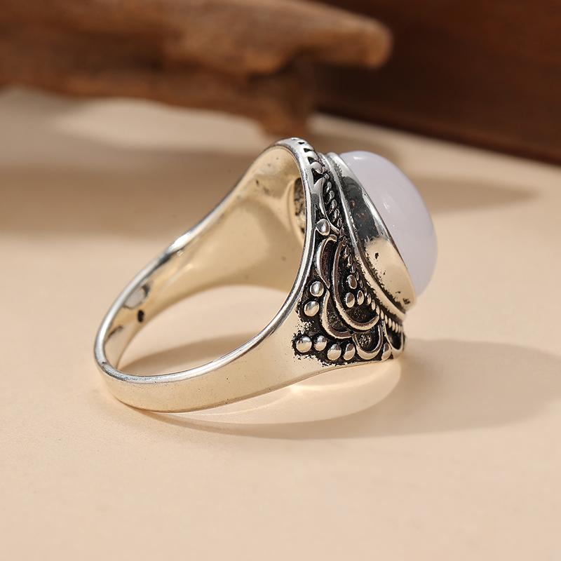 Vintage CopperColor Inlaid Moonstone Women's Ring Geometry Carving Daily Wear Party Jewelry