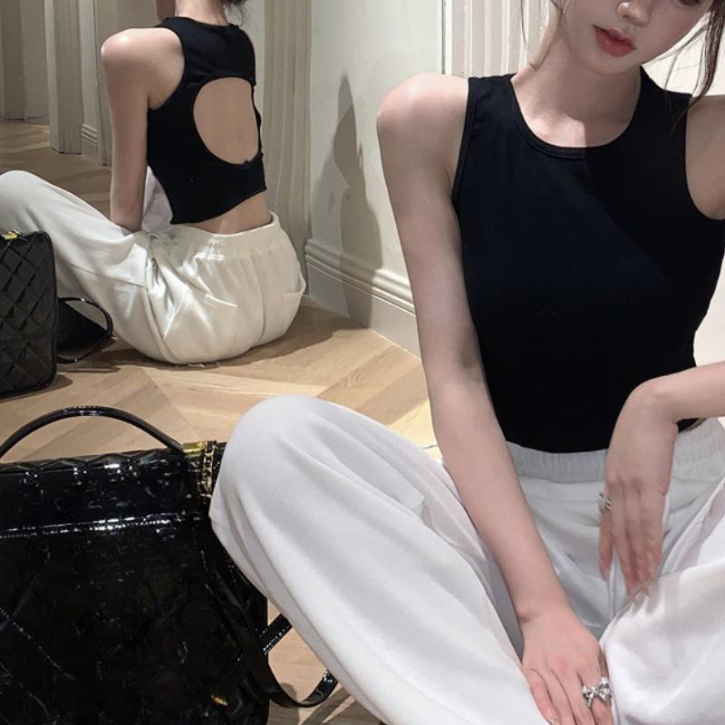 Women Sexy Vest Slim Camis Sleeveless Round Neck Hollow Tank Tops Summer Female Casual Solid Color Basic Camisole