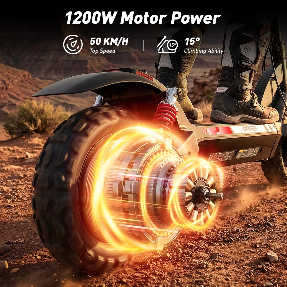 iScooter GX3 Pro Electric Scooter1200W 15.6Ah 11'' Off-Road Tires 25KM/H Max Speed 45KM+ Range Adult Electric Scooters