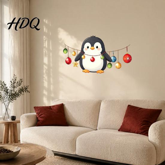 Festive Party Decorations Christmas Cute Penguin Wall Sticker Merry Cartoon Animal Art Decal Holiday Window Glass Stickers Removable Peel And Stick