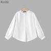 ZANZEA Women Casual Round Neck Solid Color 3/4 Sleeve Loose Blouse