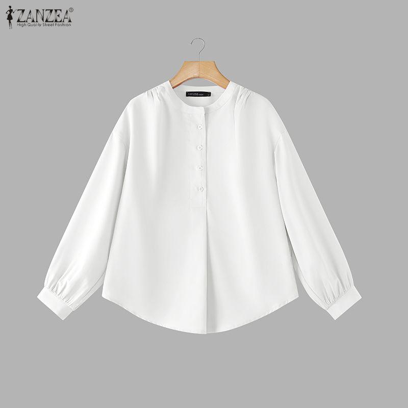 ZANZEA Women Casual Round Neck Solid Color 3/4 Sleeve Loose Blouse