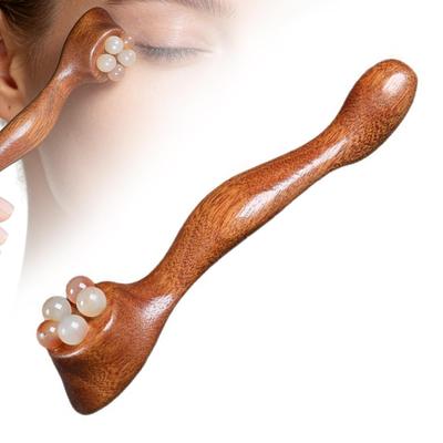 Lotus-Kapsel Augenmassage-Rolle 5 Zähne Holz Augen-Schab-Sehnen-Stab Mini-Gesichts-Massagegerät zur Linderung von Gesichtsermüdung