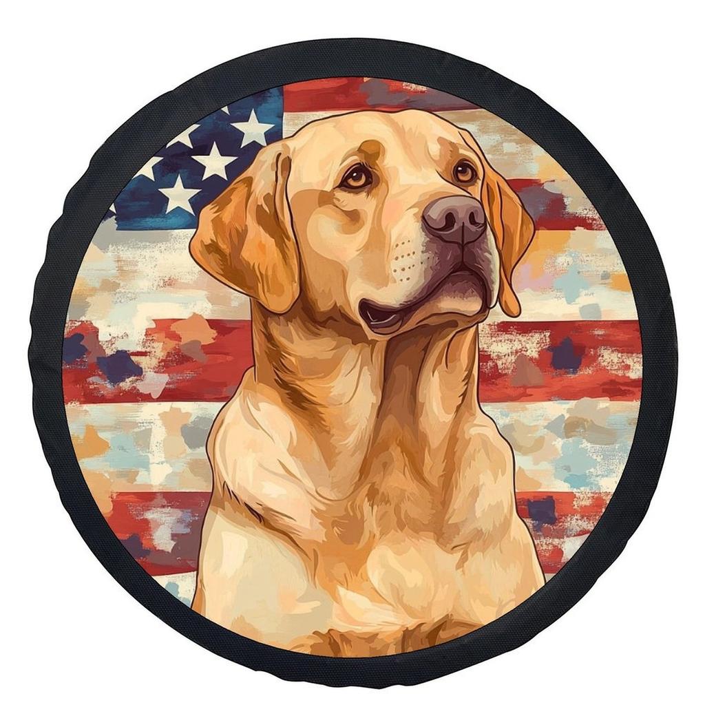 1pc Tire Cover Featuring A Golden Retriever With A Flag, Stylish Universal Wheel Protection Suitable For Most Car Wheels