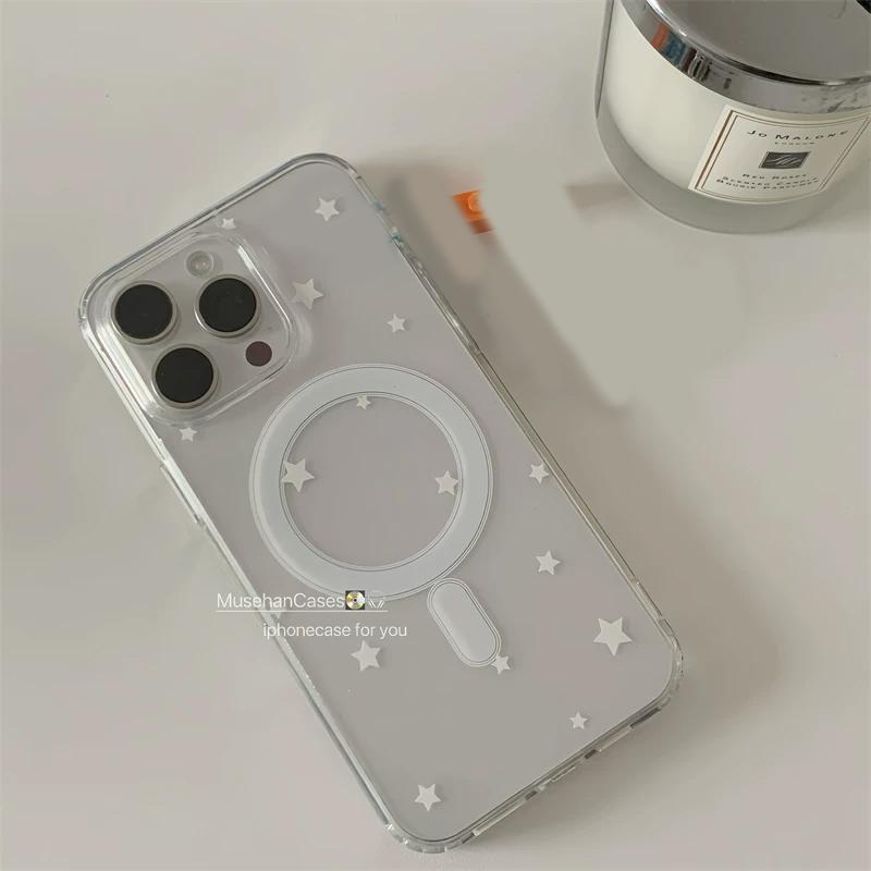 

Korean Ins Summer Transparent Stars Fashion Cute For Magsafe Phone Case For IPhone 17 16 15 14 13 12 11 Pro MAX Plus MINI Cover iPhone 13 mini