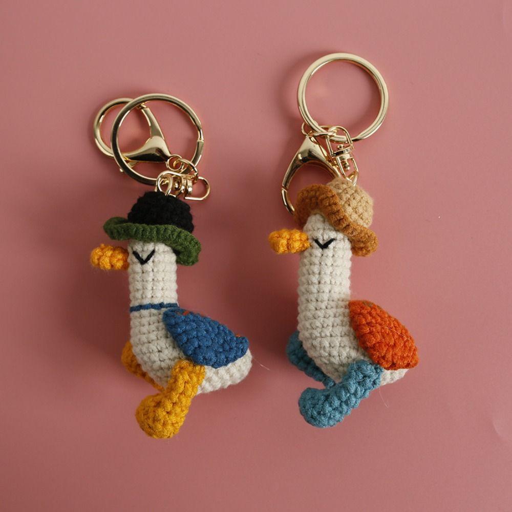 Funny Goose Duck Doll Pendant Cute Cartoon Knitting Keyring Fashion Crochet Keychains  Car Key Ring