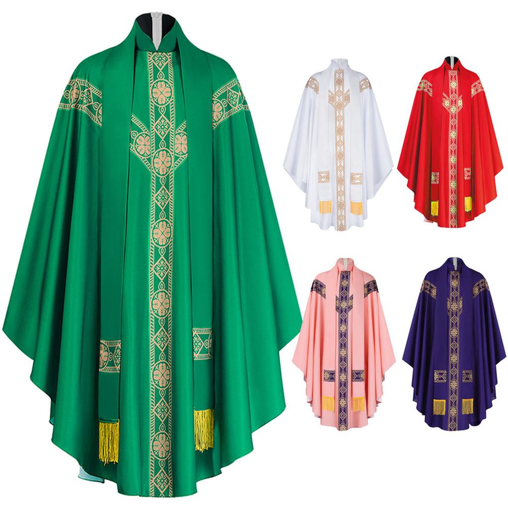Men's Priest Long Robe Costume for Halloween Church Stage Performance
