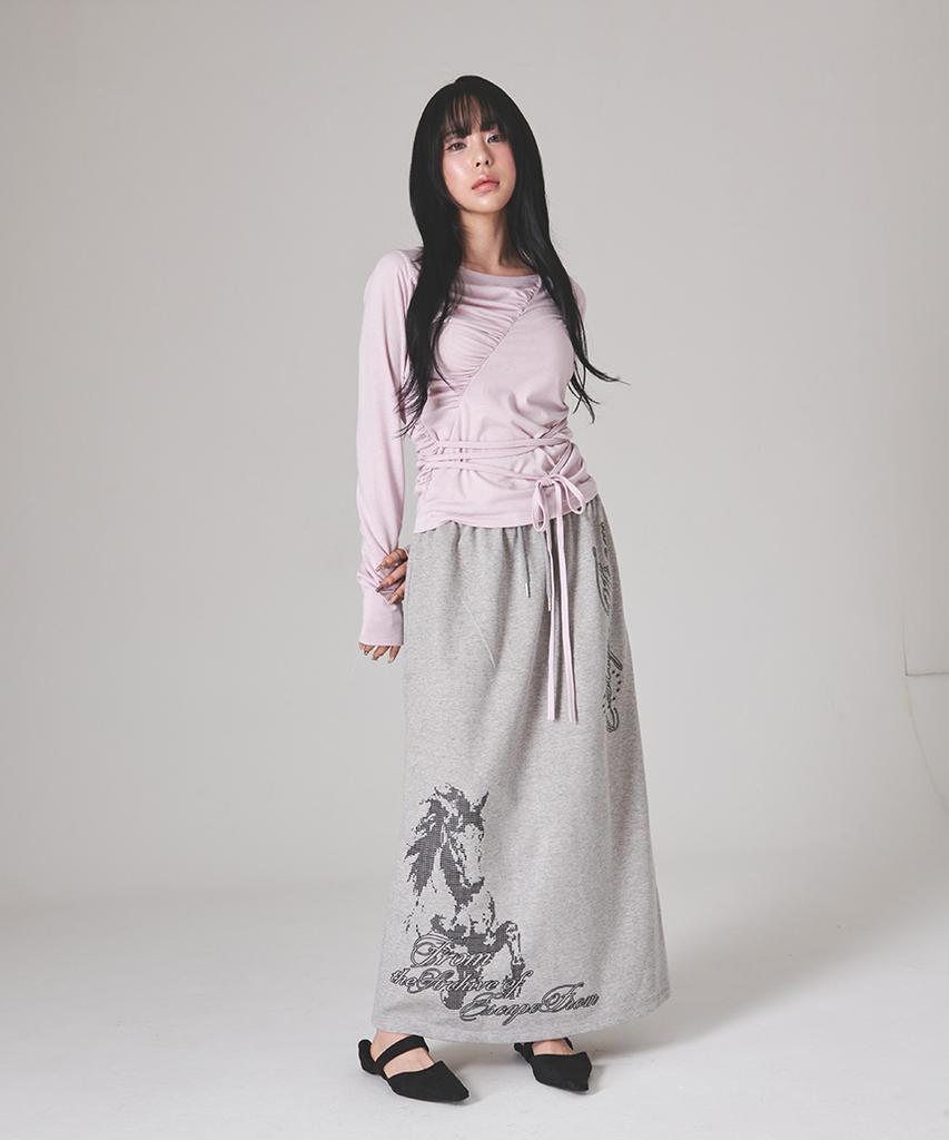 ESCAPEFROM Long Sleeve With Diagonal Shirred Strap Details Pink