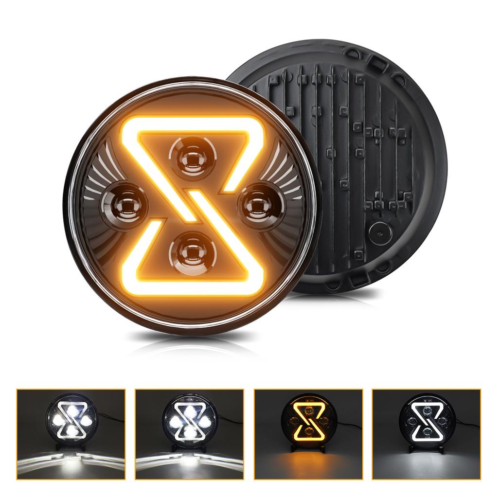 2 PCS Auto-LED-Scheinwerfer, 7 Zoll wasserdichte runde Motorrad-Scheinwerfer mit Fernlicht und Abblendlicht