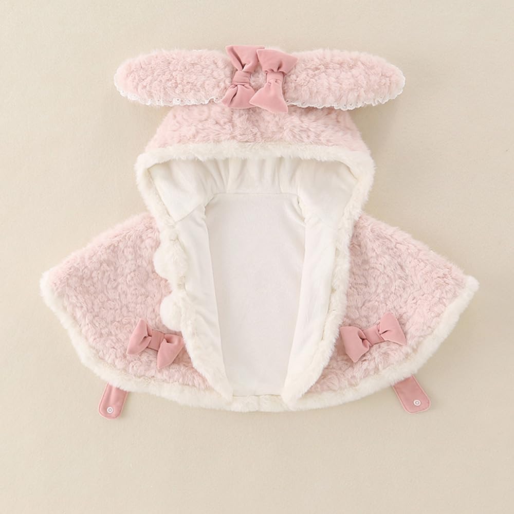 Vilemenya Detské Pončo s Roztomilým Králičím Plášťom pre Chladné Počasie Darček na Baby Shower Narodeniny Kapucňa, Detský Kabát, Plášť, Dievčatá, Nadýchaný, Jesenné/Zimné Výlety,
