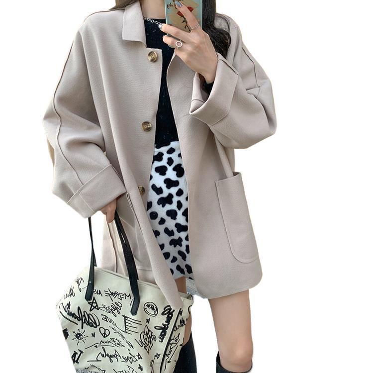 2020 Korean Style Loose Mid-Length Forest Temperament Woolen Coat for Women