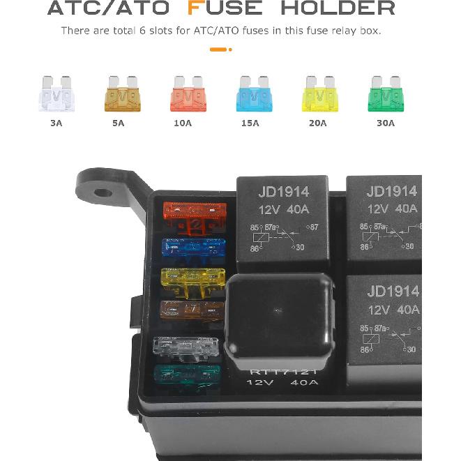 Fuse Box,12V Relay Box,Car Accessories Fuse and Relay Box,6 Way Automotive Relay Box,Waterproof Relay Box with 6 Relays and 12 Way ATC/ATO Fuses