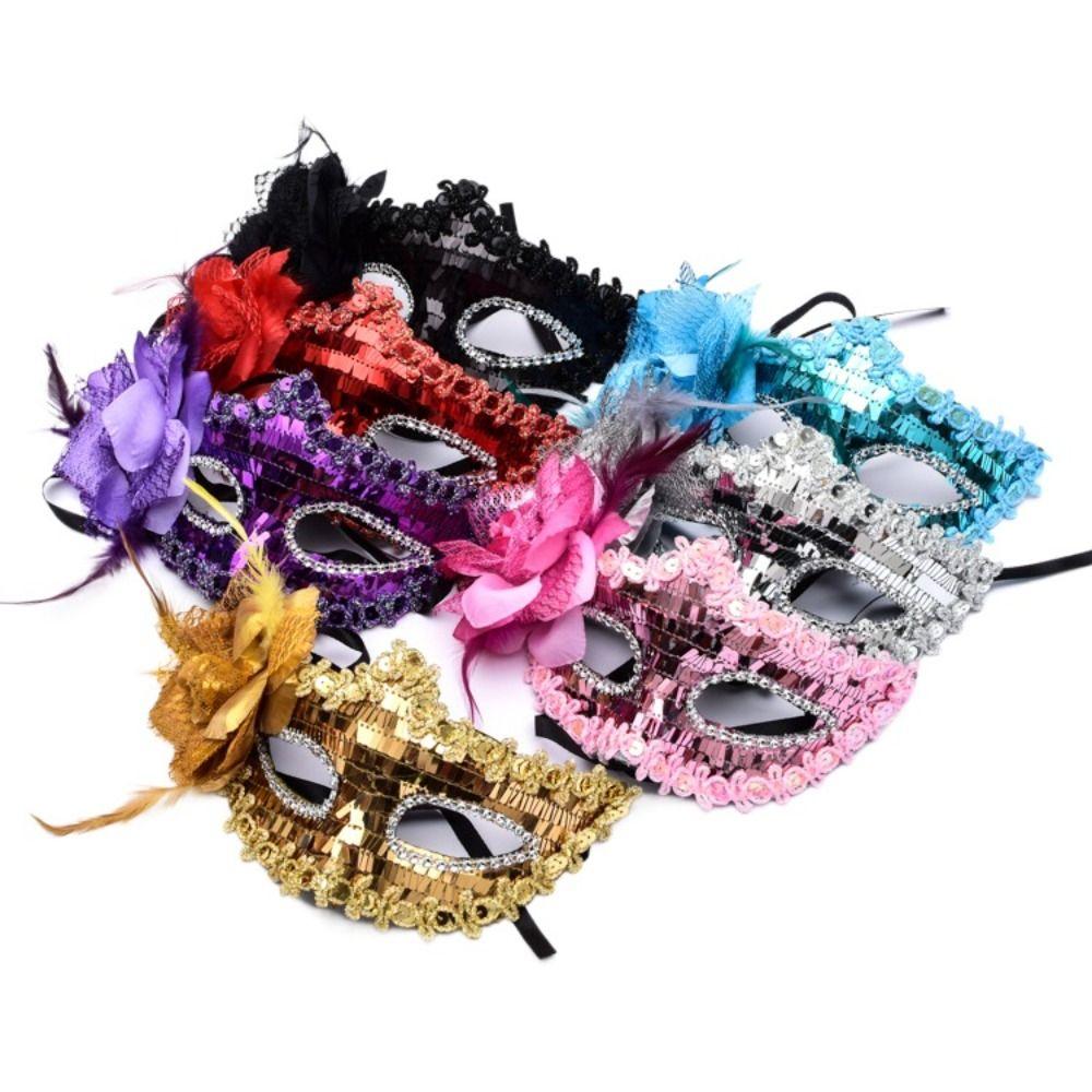 

Сетка Перо Цветок Венецианская Маска Пайетки Цветочная Маскарадная Маска Изысканная Перьевая Маска Для Глаз Девушки