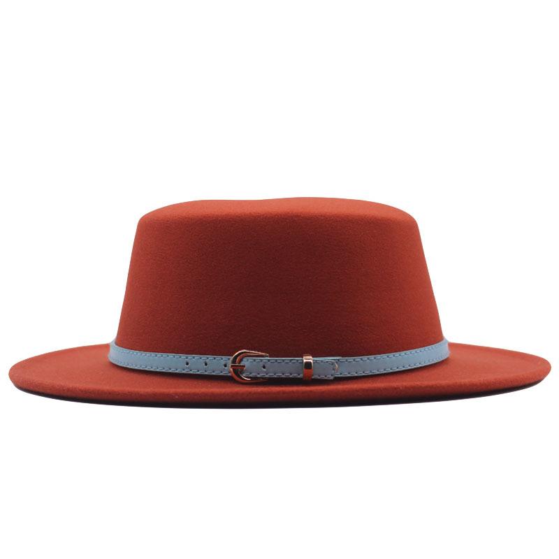 Autumn and winter new British men's top hat, flat-top woolen hat, European and American jazz hat, big-brimmed women's hat