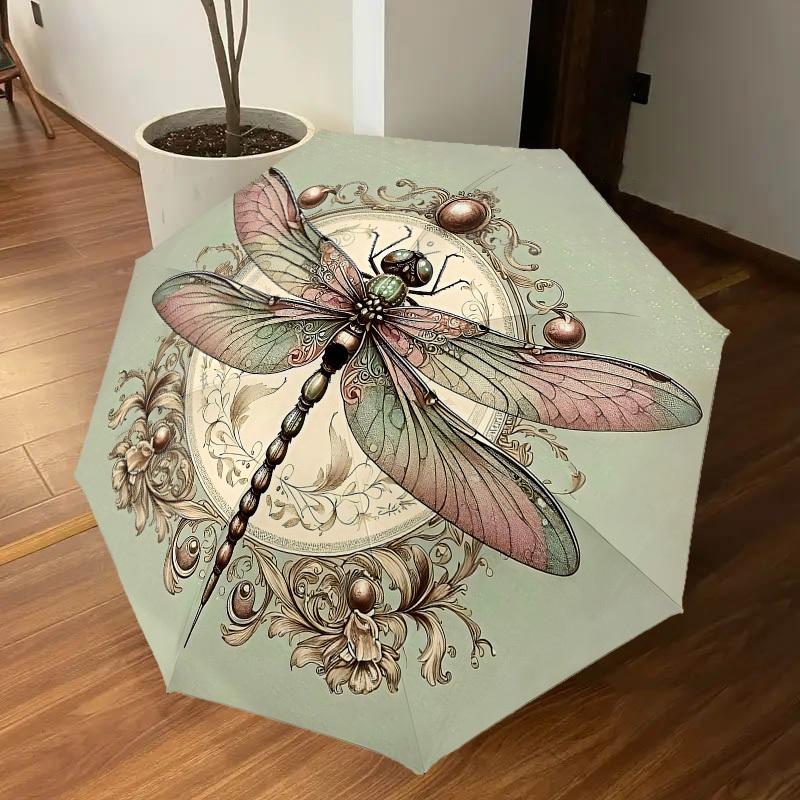 1PC dragonfly floralAutomatic Open/Close Umbrella with Windproof, 8-Rib Sturdy Canopy, Durable Ribs, Fashionable Design1211A