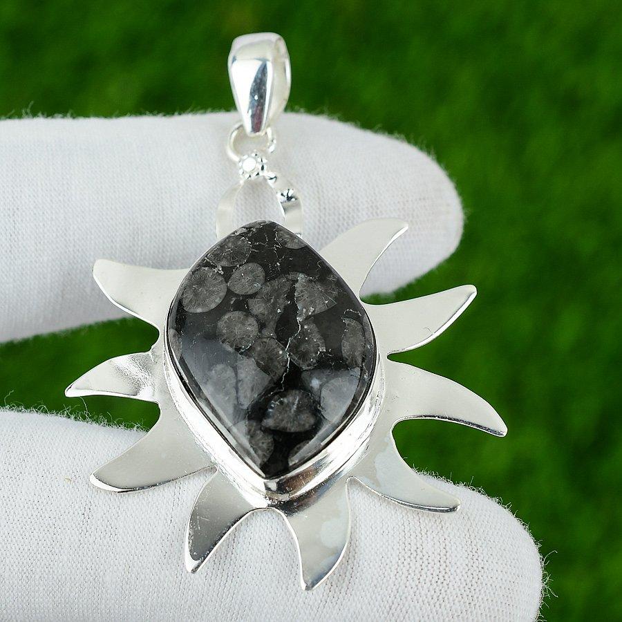 

Gift For Women Pendant 925 Sterling Silver Natural Black Fossil Coral Gemstone
