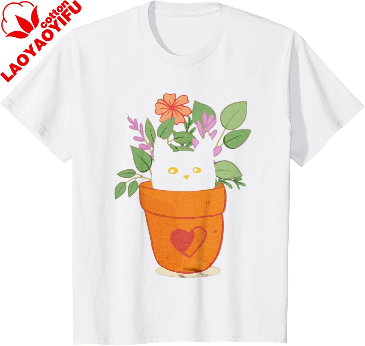 Funny Cat and Plant for Plant Lover Gardener Gardening TShirt Cotton Unisex Summer Streetwear Tops Unisexs T Shirt Camiseta Hombre S