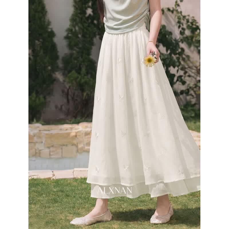 Women s High-Waist Apricot A-line Long Skirt S