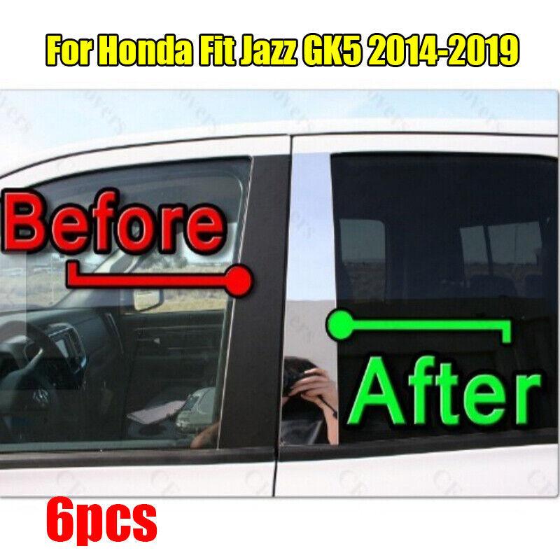 

6PCS Chrome Pillar Trim Door Cover Mirrored Post For Honda Fit Jazz GK5 2014-19