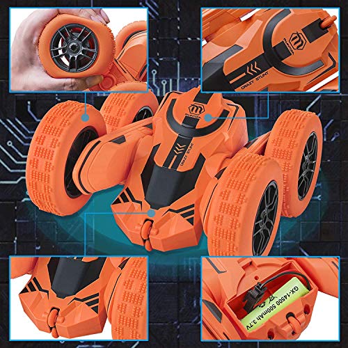 ROBOT PLAZA RC Car, Off-Road, RC Action Buggy, 4WD, Double-Sided, Kids Toy for Boys, 4WD, Fast (Orange)