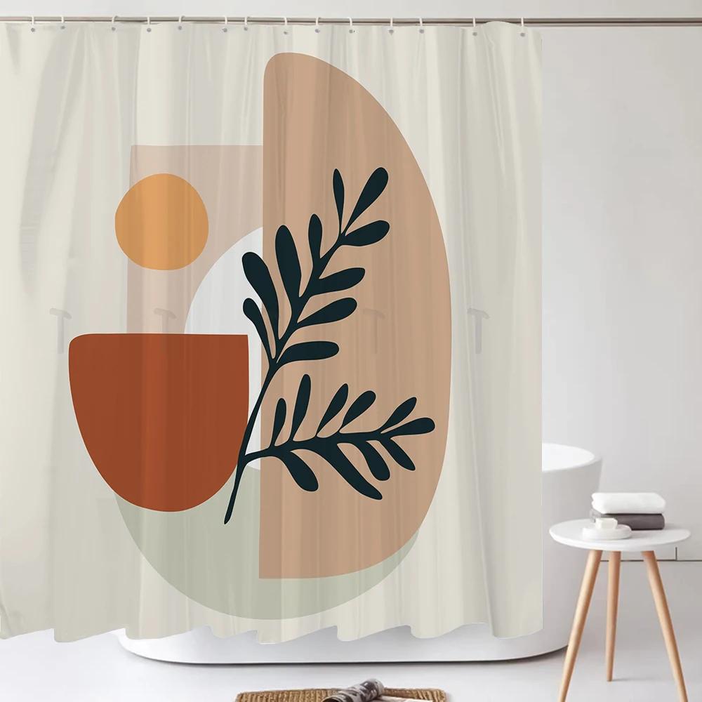 Nordic Wind Art Leaves Shower Curtain Classicl Abstract Colourful Bathroom Curtains Waterproof Fabric Decor Curtain With Hooks