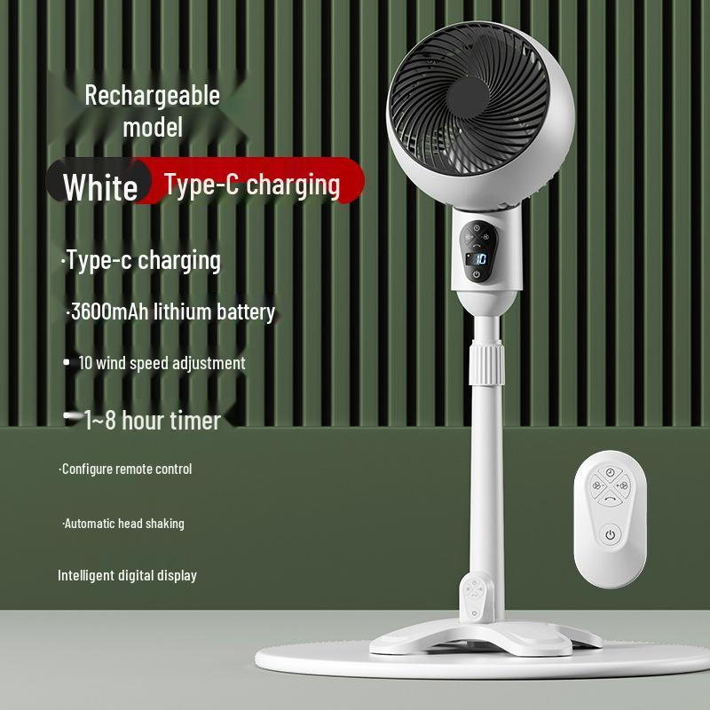 Rechargeable Remote-Controlled USB Air Circulation Floor Fan with Oscillation and Large Air Volume for Home or Office